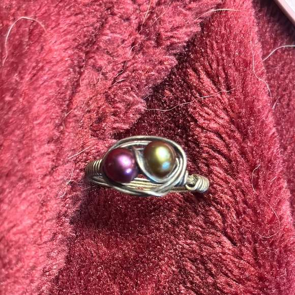 Wire Wrapped Dual Pearl Ring - Picture 2 of 4